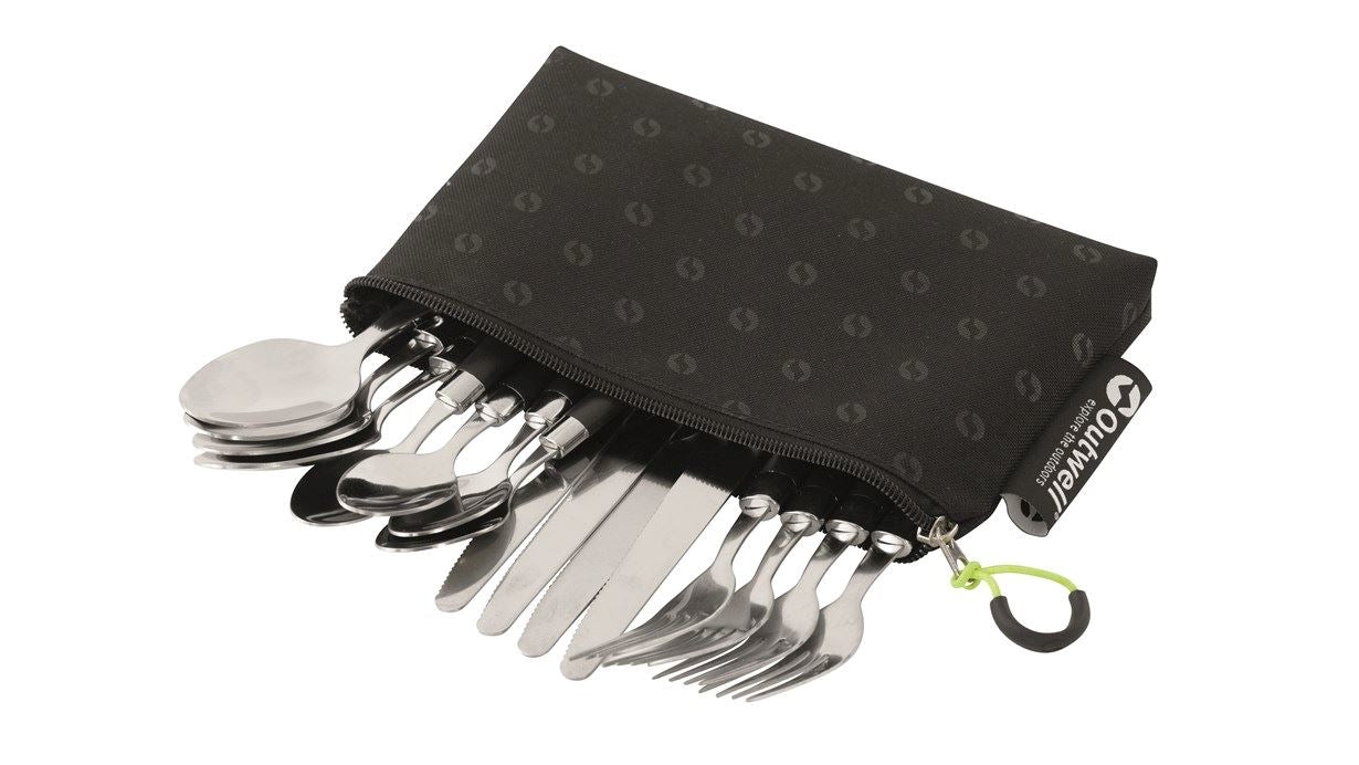 Outwell Besteck-Set – 4-teilig, Messer 22 cm, Edelstahl, Kunststoffgriff, mit Tasche
