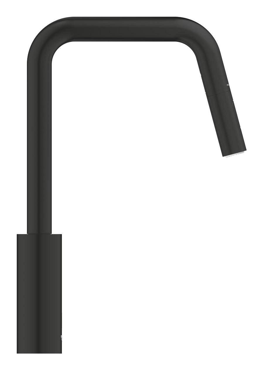 GROHE Start – Einhebelmischer mit ausziehbarer Brause, 38,1 cm Höhe, Ausladung 22,1 cm, Messing, schwarz