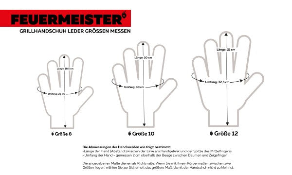 Feuermeister Arbeitshandschuhe – Grösse 8 – Spaltleder – Rot, Länge 30 cm, für Grill