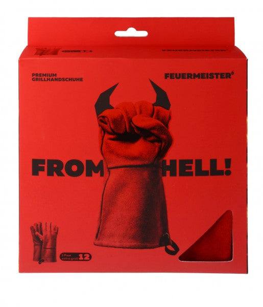 Feuermeister Arbeitshandschuhe – Grösse 8 – Spaltleder – Rot, Länge 30 cm, für Grill