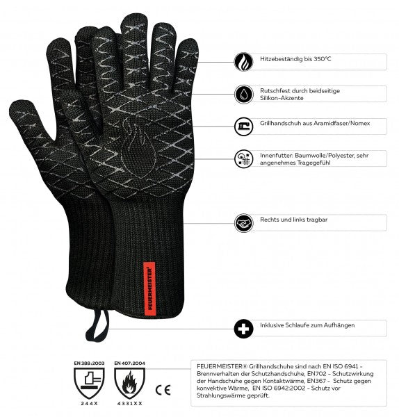 Feuermeister Arbeitshandschuhe, G3621 – Grösse 8 – Aramid, Schwarz, Hitzebeständig bis 500 °C