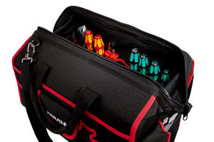 Parat Werkzeugtasche – Schultergurt, 30 Fächer, abschliessbar, Schwarz/Rot, Nylon, B 465 × H 350 × T 270 mm