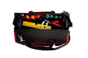 Parat Werkzeugtasche – Schultergurt, 30 Fächer, abschliessbar, Schwarz/Rot, Nylon, B 465 × H 350 × T 270 mm
