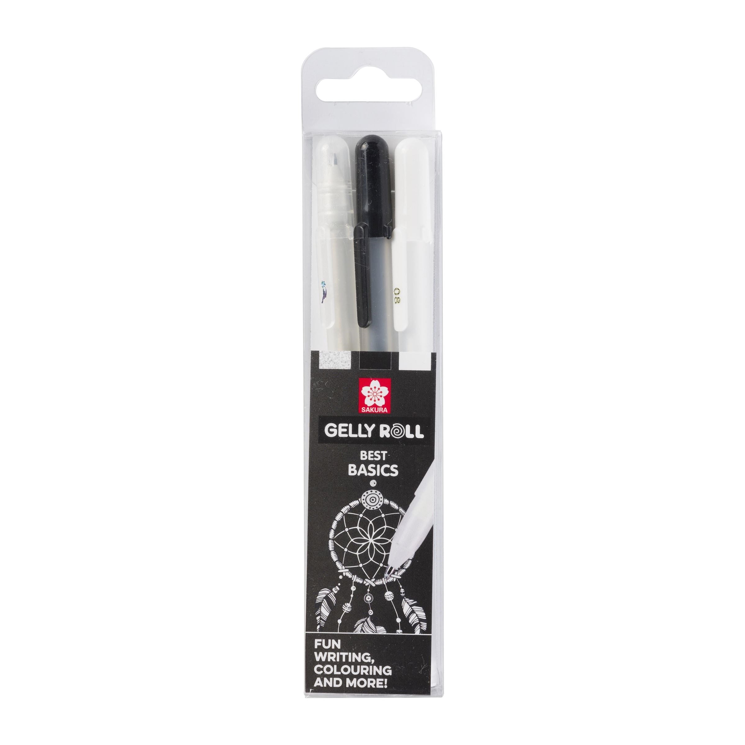 Sakura Gelly Roll Gelschreiber, Kappe – Schwarz/Weiss, Spitze 0,5 mm, 3er-Set