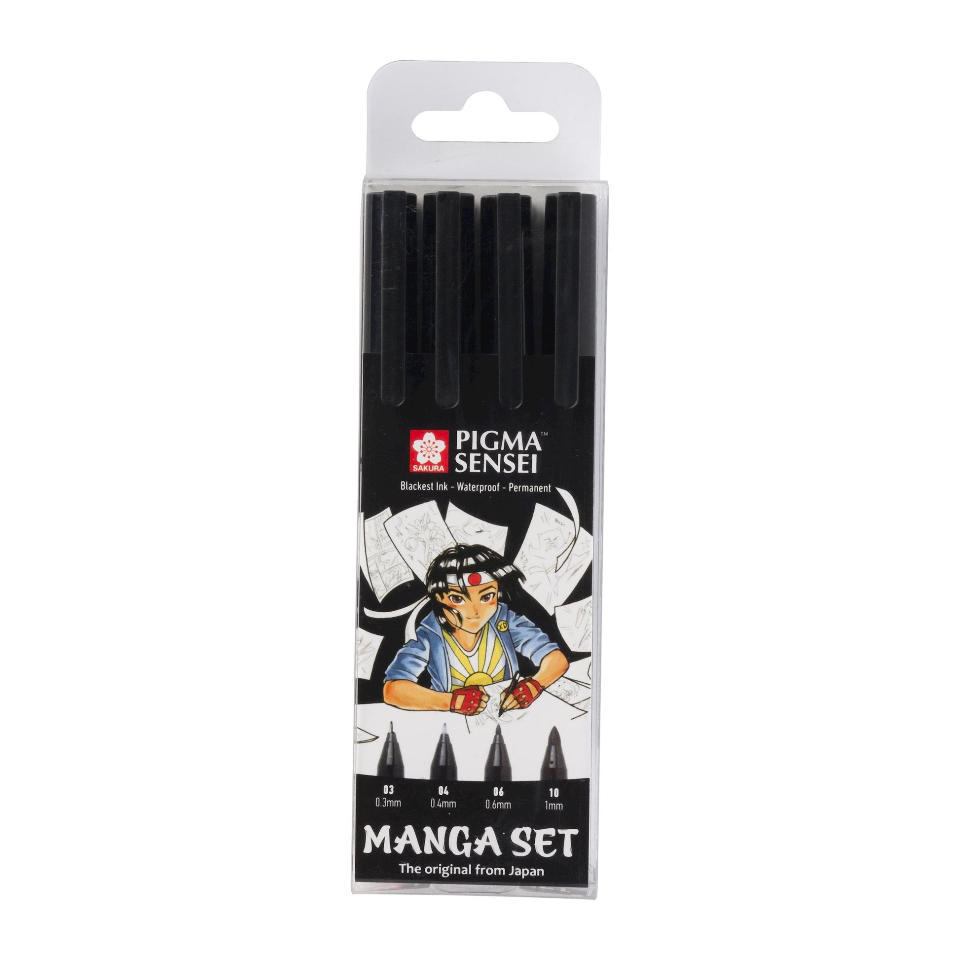 Sakura Pigma Sensei Fineliner – 4 Stk., 0,3–1,0 mm, schwarz, wasserfest