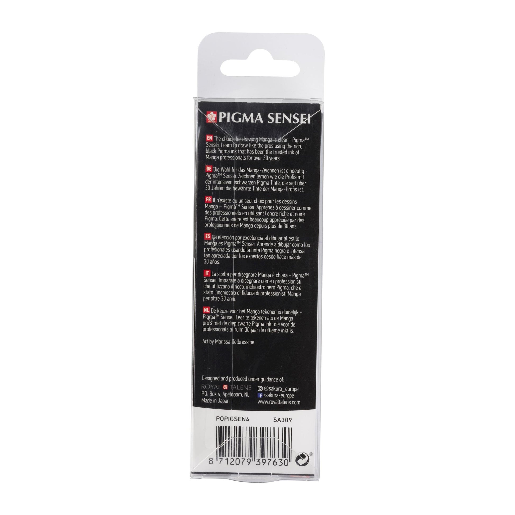 Sakura Pigma Sensei Fineliner – 4 Stk., 0,3–1,0 mm, schwarz, wasserfest