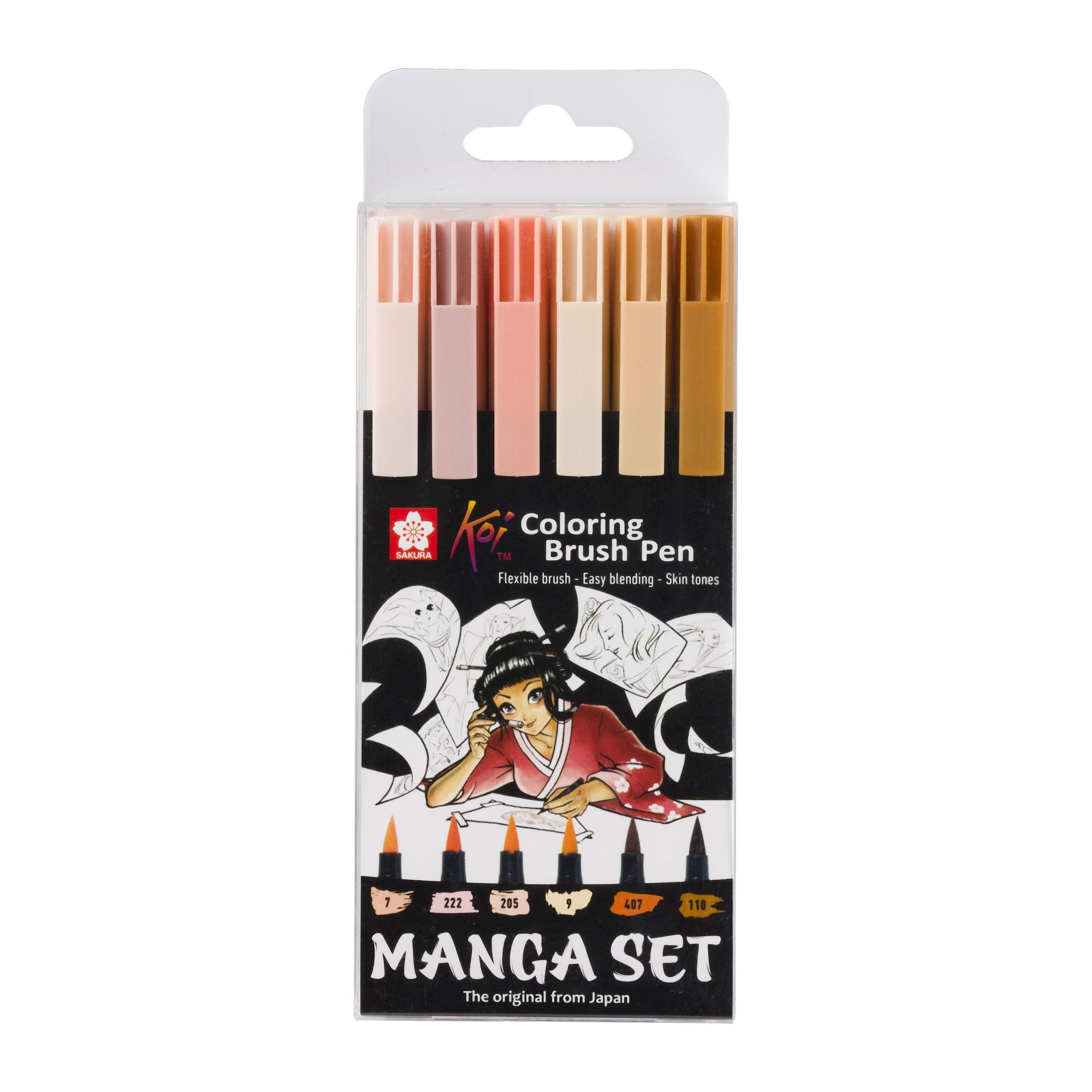 Sakura Koi Brush Pens, Manga – Pinselspitze, 6 Farben