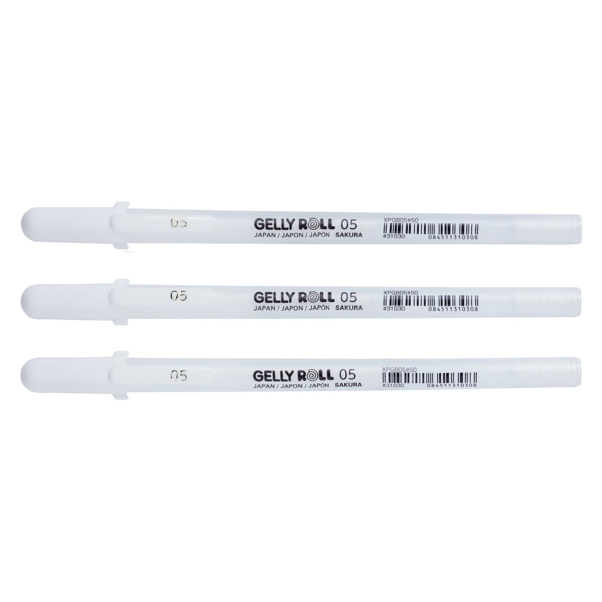 Sakura Gelly Roll Gelschreiber, Kappe – Weiss, Spitze 0,5 mm, deckend, pigmentiert, 3er-Set