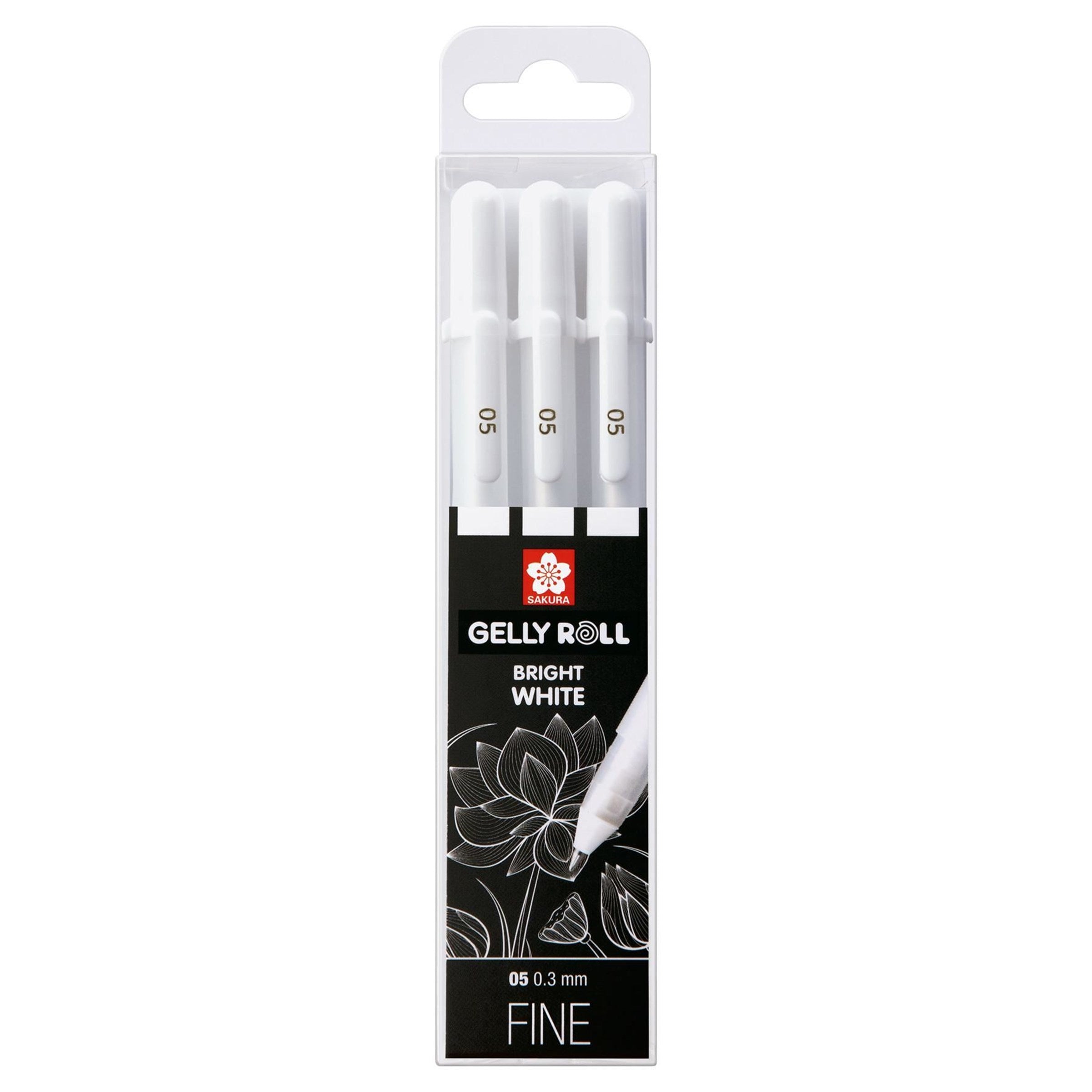 Sakura Gelly Roll Gelschreiber, Kappe – Weiss, Spitze 0,5 mm, deckend, pigmentiert, 3er-Set