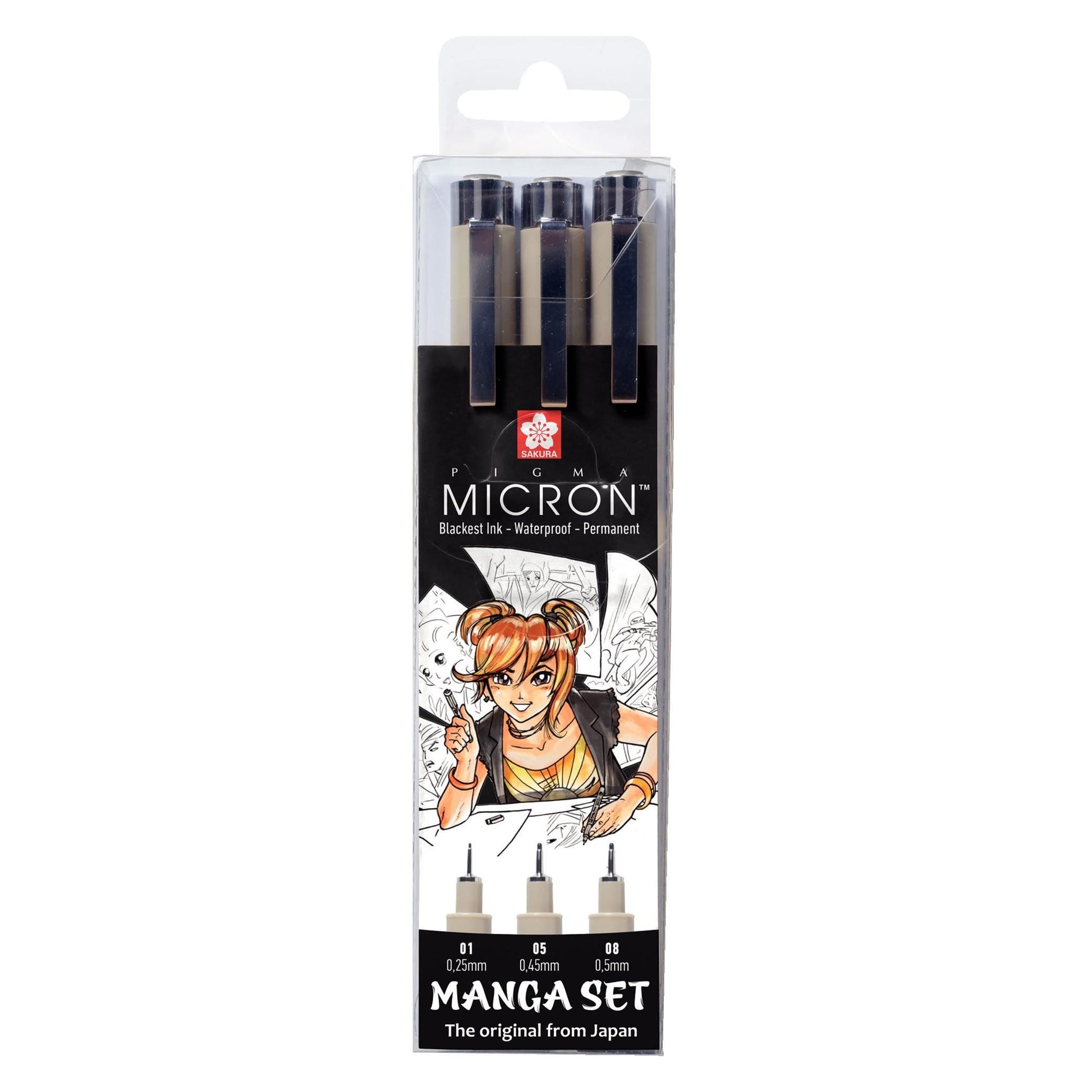 Sakura Pigma Micron Fineliner Set – 3 Stk., fein, schwarz, wasserfest