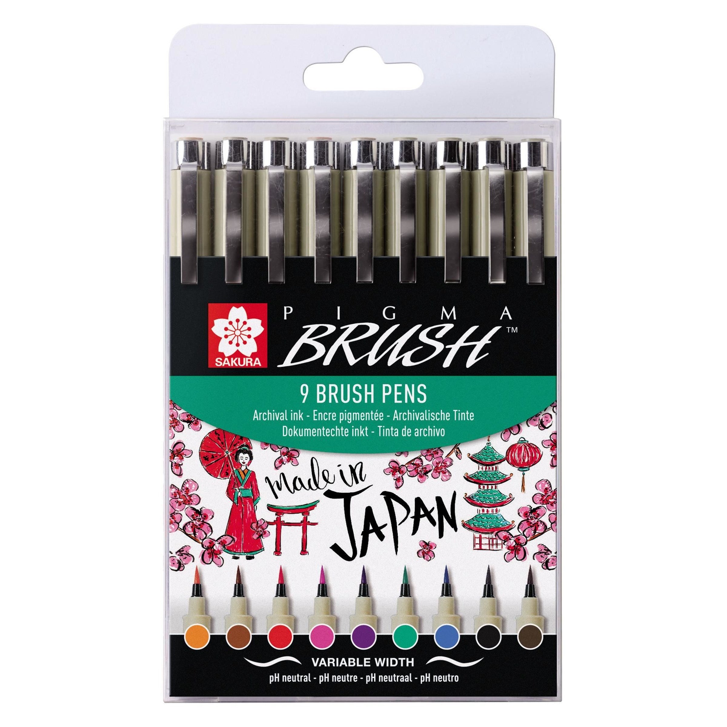 Sakura Pigma Pinselstift – Pinselspitze, 9 Farben