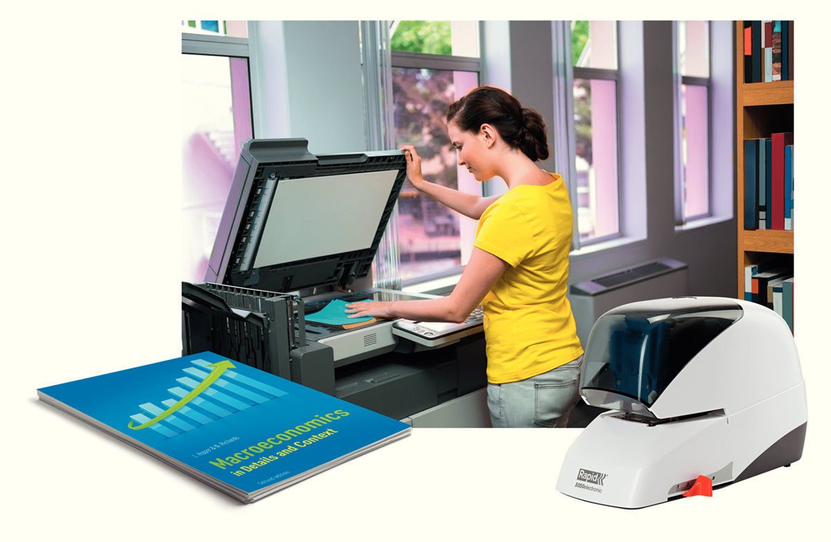 Rapid 5050e – Elektrischer Hefter, Flat-Clinch, verstellbarer Papieranschlag, Einlegetiefe 50 mm, Weiss