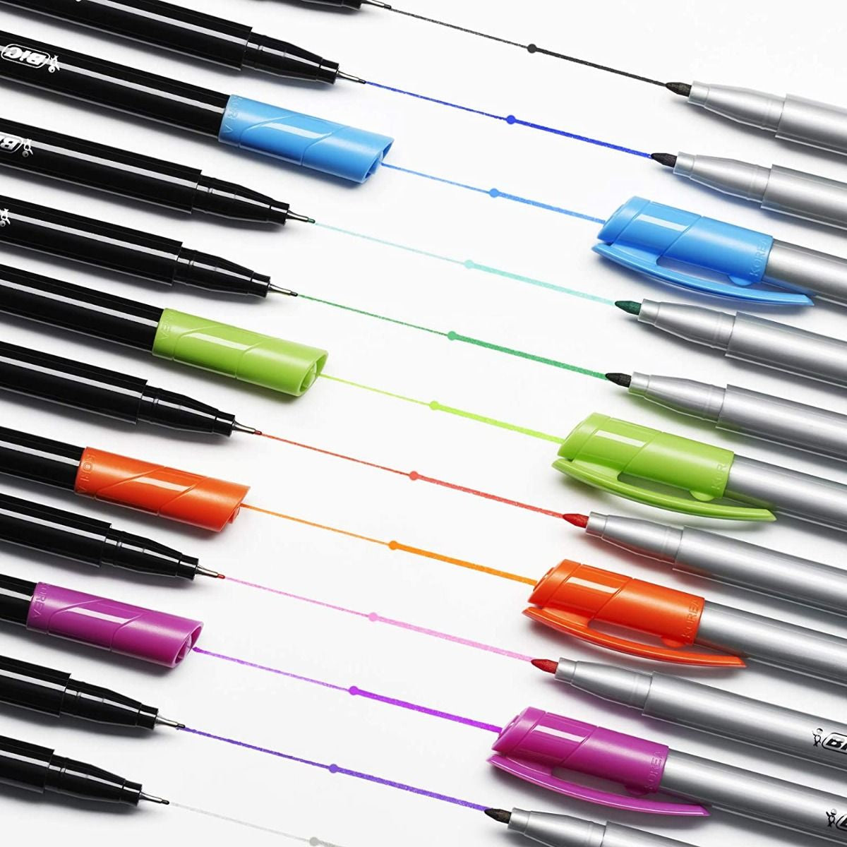 BIC Starter Kit Kalligrafie – 20 Fineliner Intensity, 12 Dual Tip Fineliner, 12 Fineliner Medium, Übungsbögen