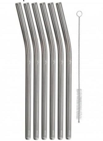 WMF Trinkhalme Baric – 23 cm, Glas (Borosilikat), Transparent, 6 Stk., gebogen, inkl. Bürste