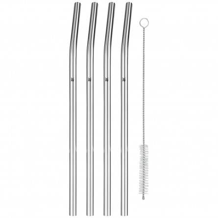 WMF Gebogene Trinkhalme – Silber – 24 cm – Edelstahl – 6 Stk – mit Bürste