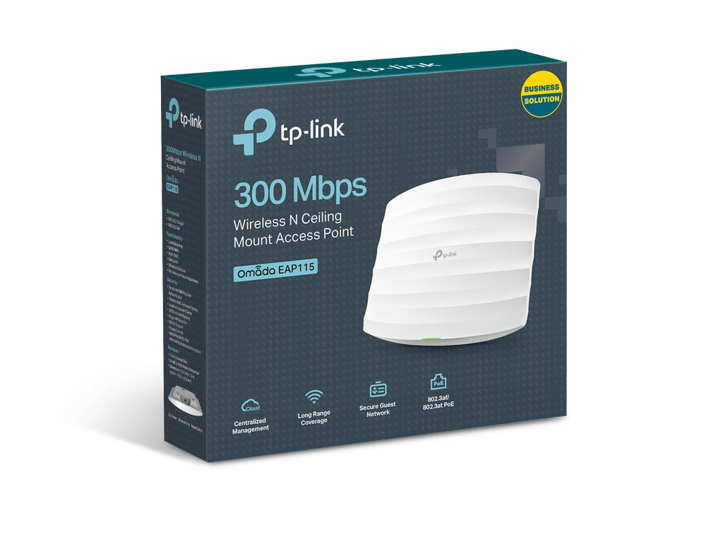 TP-Link EAP115 – Access Point – Wi‑Fi 4 (2,4 GHz), 300 Mbit/s, GbE, PoE, Wand/Decke
