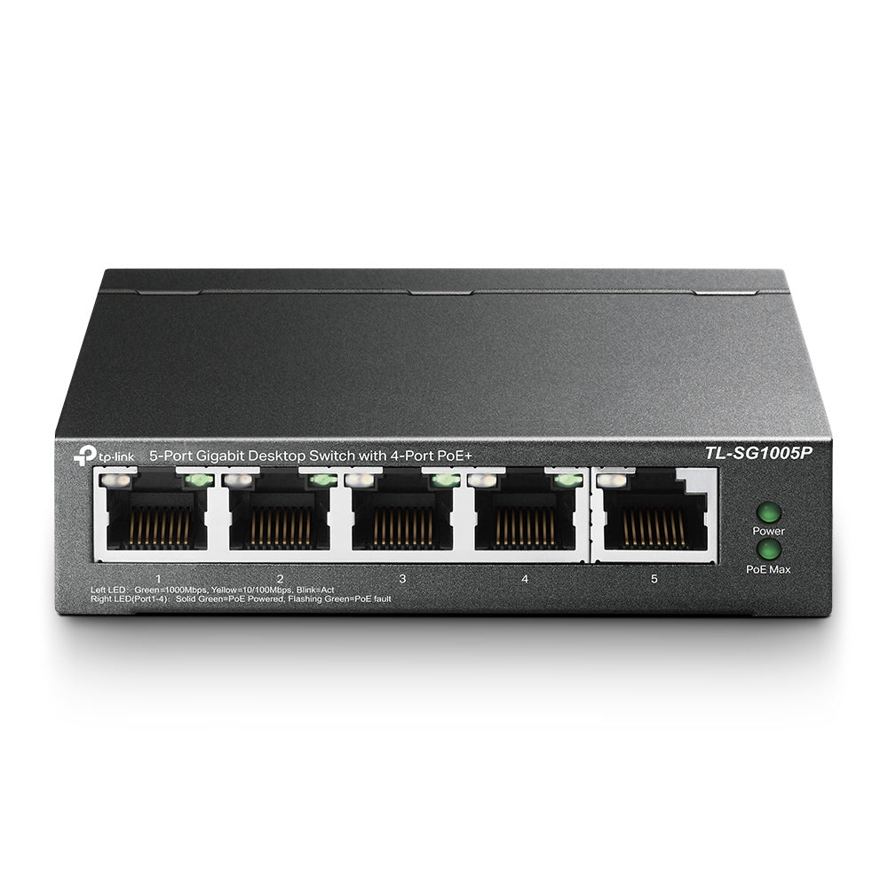 TP-Link TL-SG1005P – Unmanaged Switch – 5× 1G (4× PoE), PoE Budget 56 W, Desktop