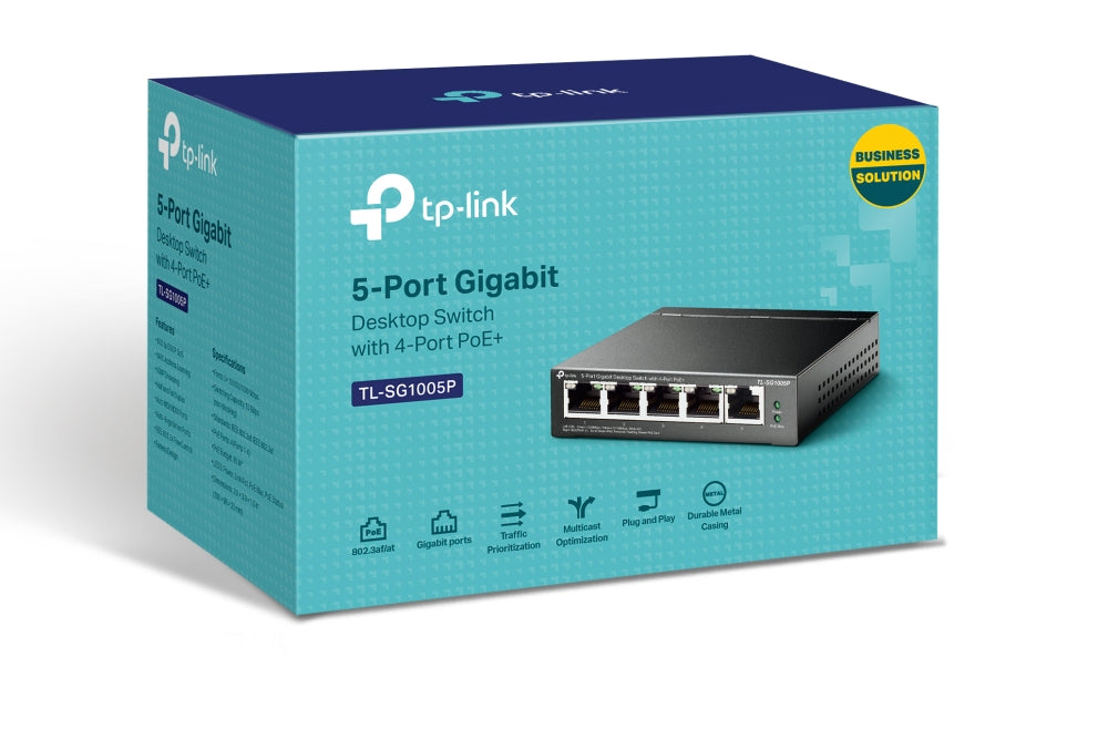 TP-Link TL-SG1005P – Unmanaged Switch – 5× 1G (4× PoE), PoE Budget 56 W, Desktop