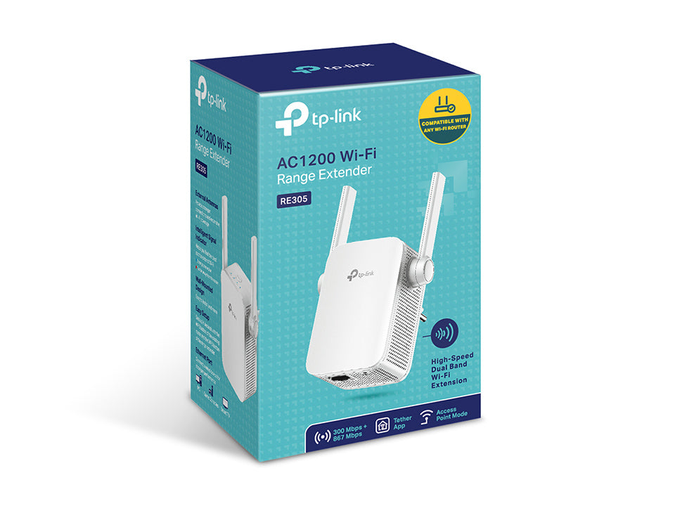 TP-Link RE305 – Repeater, Wi‑Fi 5, Dual‑Band (2,4/5 GHz), bis 1200 Mbit/s, 1x RJ‑45 (10/100), weiss