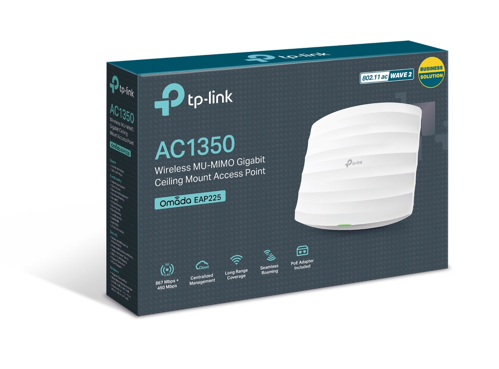 TP-Link EAP225 – Access Point – Wi‑Fi 5 (2,4/5 GHz), 1,4 Gbit/s, GbE, PoE, Wand/Decke