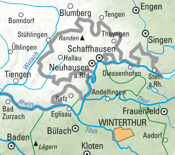 Hallwag Kümmerly+Frey Velokarte Schaffhausen–Winterthur – 1:60'000 – Mehrfarbig