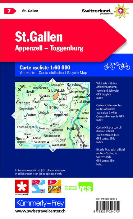Hallwag Kümmerly+Frey Velokarte St. Gallen–Appenzell–Toggenburg – 1:60'000