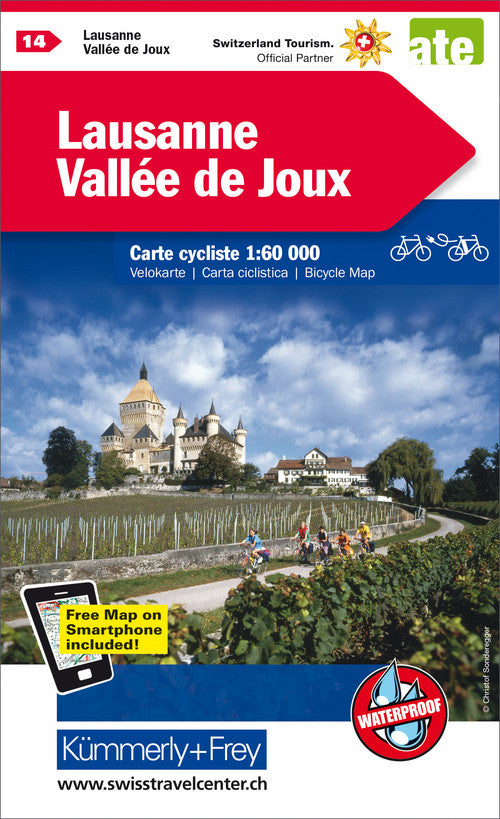 Hallwag Kümmerly+Frey Velokarte Lausanne-Vallée Joux – 1:60'000 – Schweiz, mehrfarbig, wasser- und reissfest