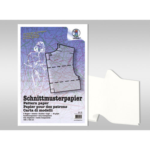 URSUS Schnittmusterpapier 100 × 150 cm – 40 g/m², 5 Blatt, transparent