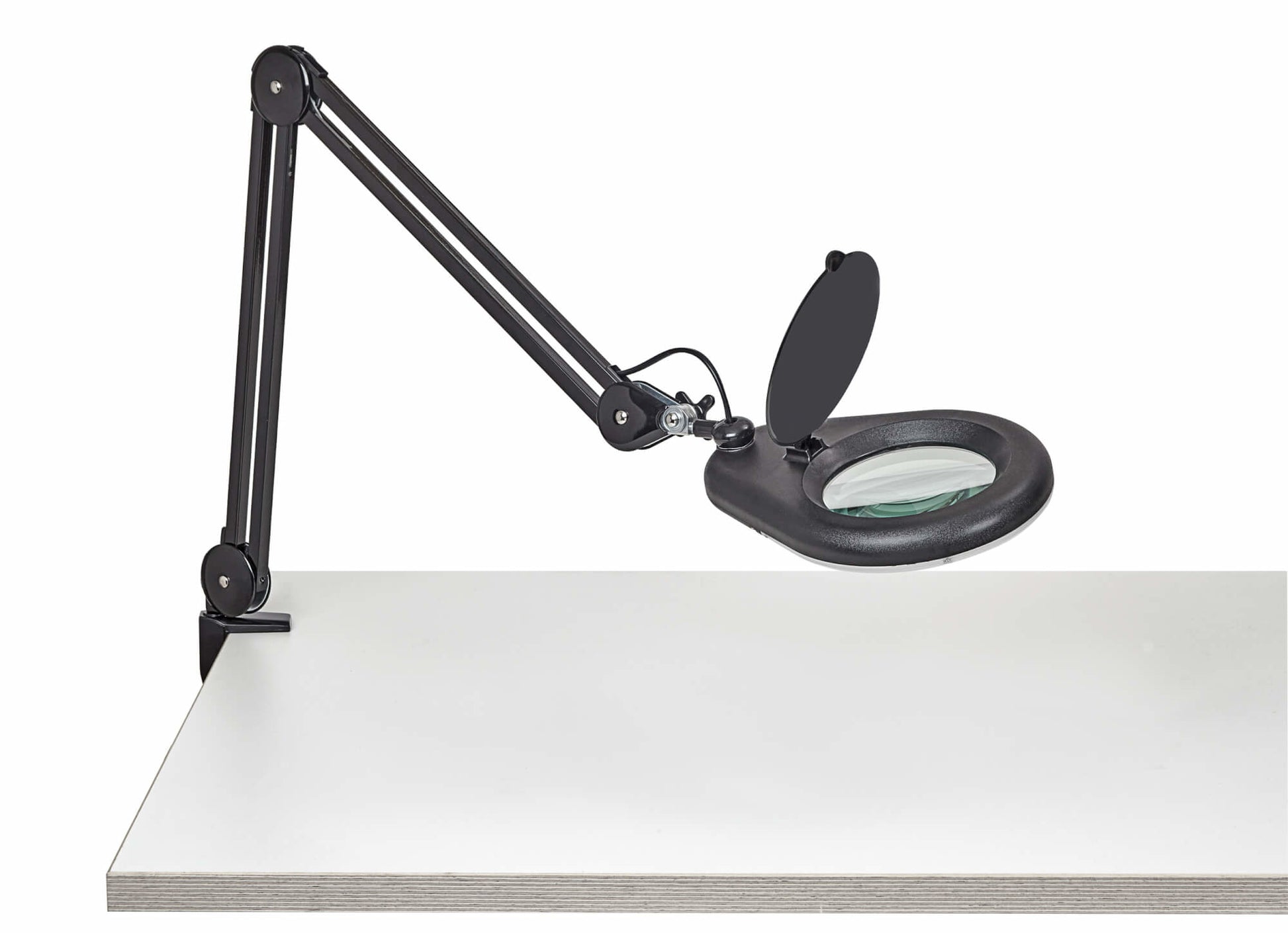MAUL Leuchtlupe – 1,75× – Ø 127 mm – mit LED, schwarz, Klemmfuss (Klemmweite 65 mm)