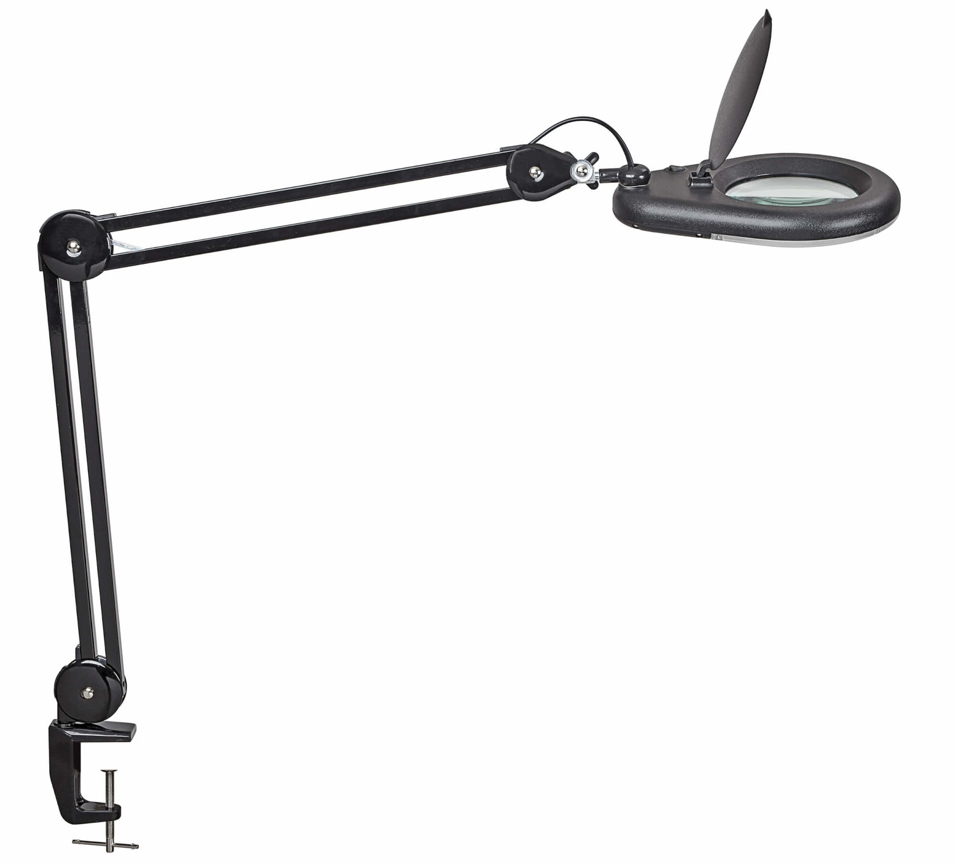 MAUL Leuchtlupe – 1,75× – Ø 127 mm – mit LED, schwarz, Klemmfuss (Klemmweite 65 mm)