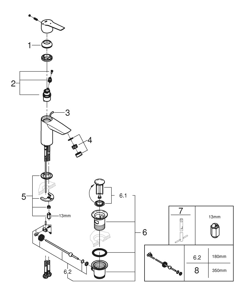 GROHE Start S Einhebelmischer – Höhe 165 mm, Anschlussmass 3/8", Metall, Schwarz