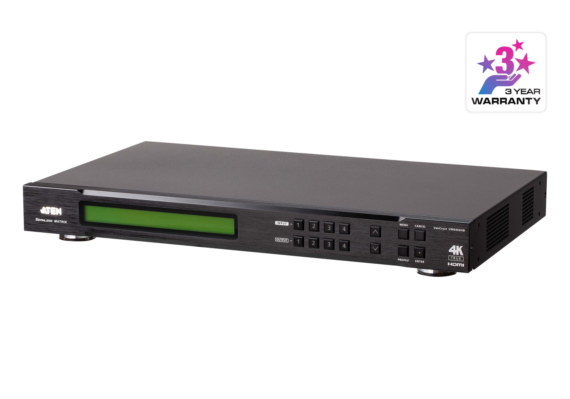 ATEN VM6404HB – 4×4 HDMI-Matrix, 4K60, HDMI 2.0, RS-232/Ethernet/IR/Fronttasten