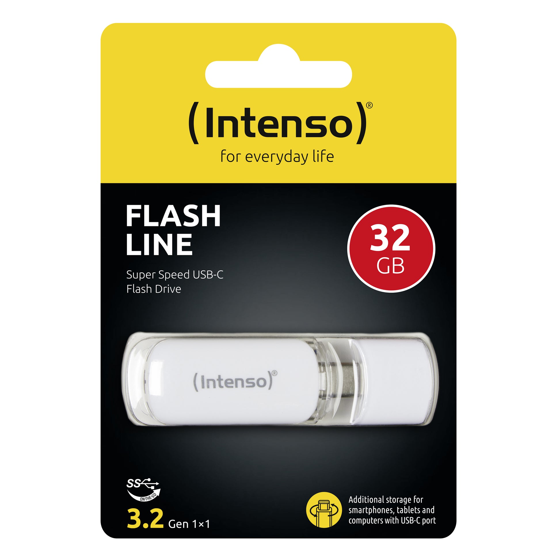 Intenso Flash Line 3538480 USB-Stick 32 GB – USB-C USB 3.2 Gen 1, 70 MB/s Lesen, mit Kappe, Weiss