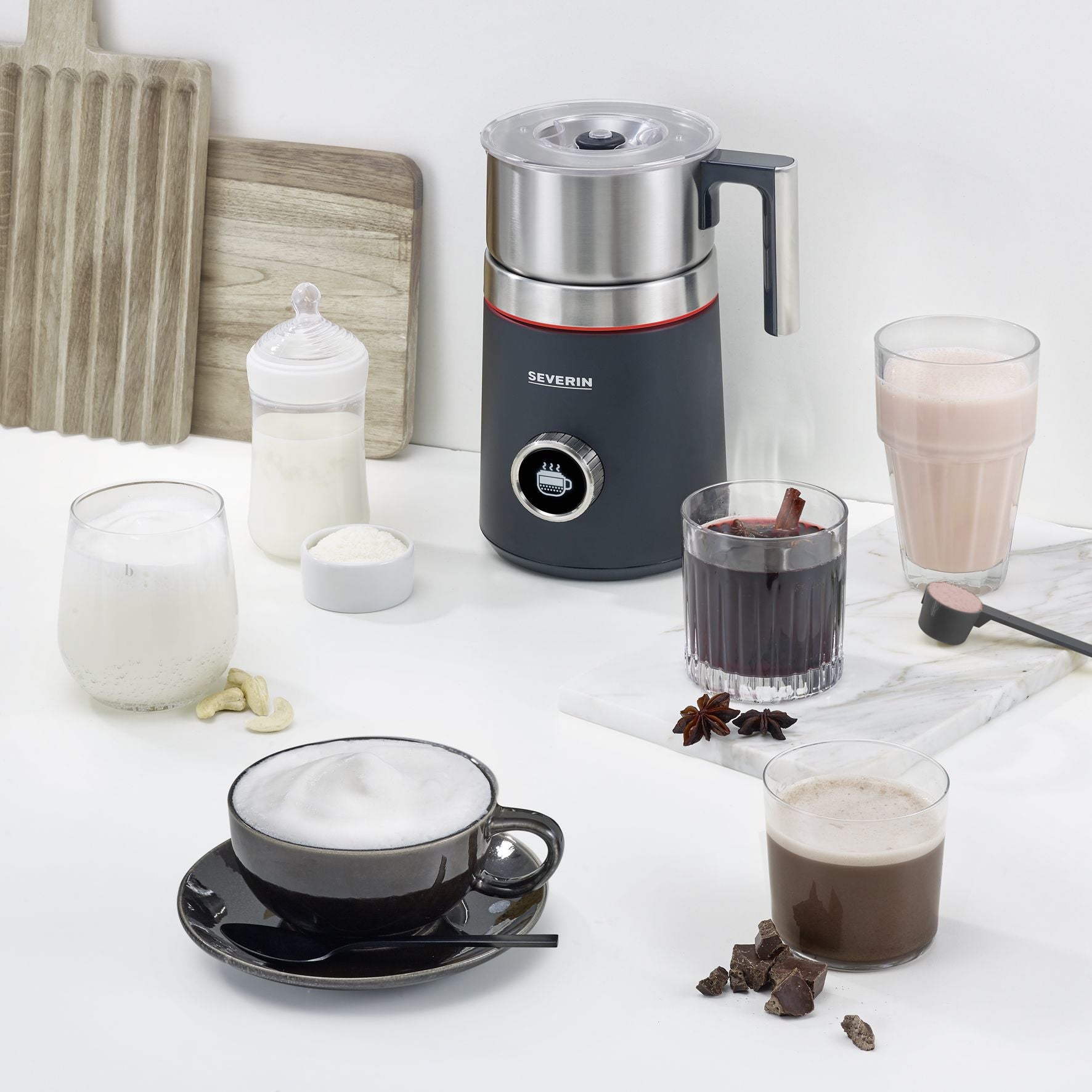 Severin Milchaufschäumer Spuma 700 Plus – 700 ml, 500 W, spülmaschinenfest – schwarz/edelstahl