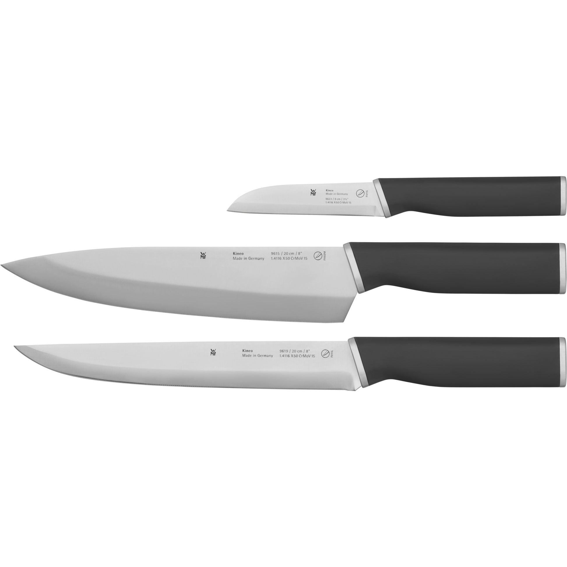 WMF Kineo – Messerset 3-teilig, 18 cm Klinge, Cromargan (Edelstahl), Kunststoffgriff, schwarz
