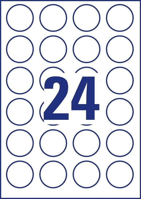 Avery Druckeretiketten, Ø 40 mm, weiss, Papier, wiederablösbar, 10 Blatt (240 Etiketten)