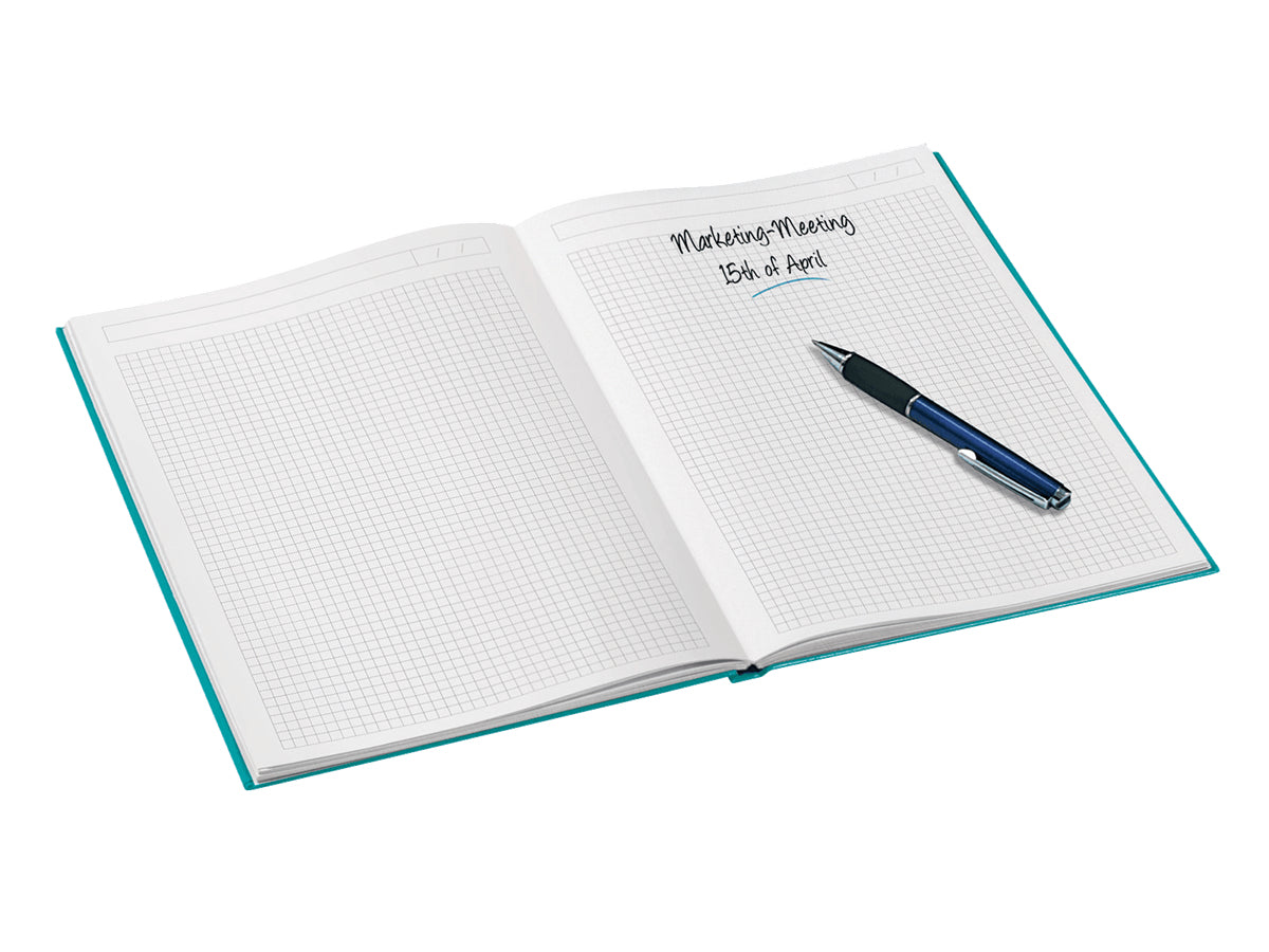 Leitz Notizbuch A4, kariert 5 mm, Fadenheftung, Karton, 160 Seiten, 90 g/m² – eisblau