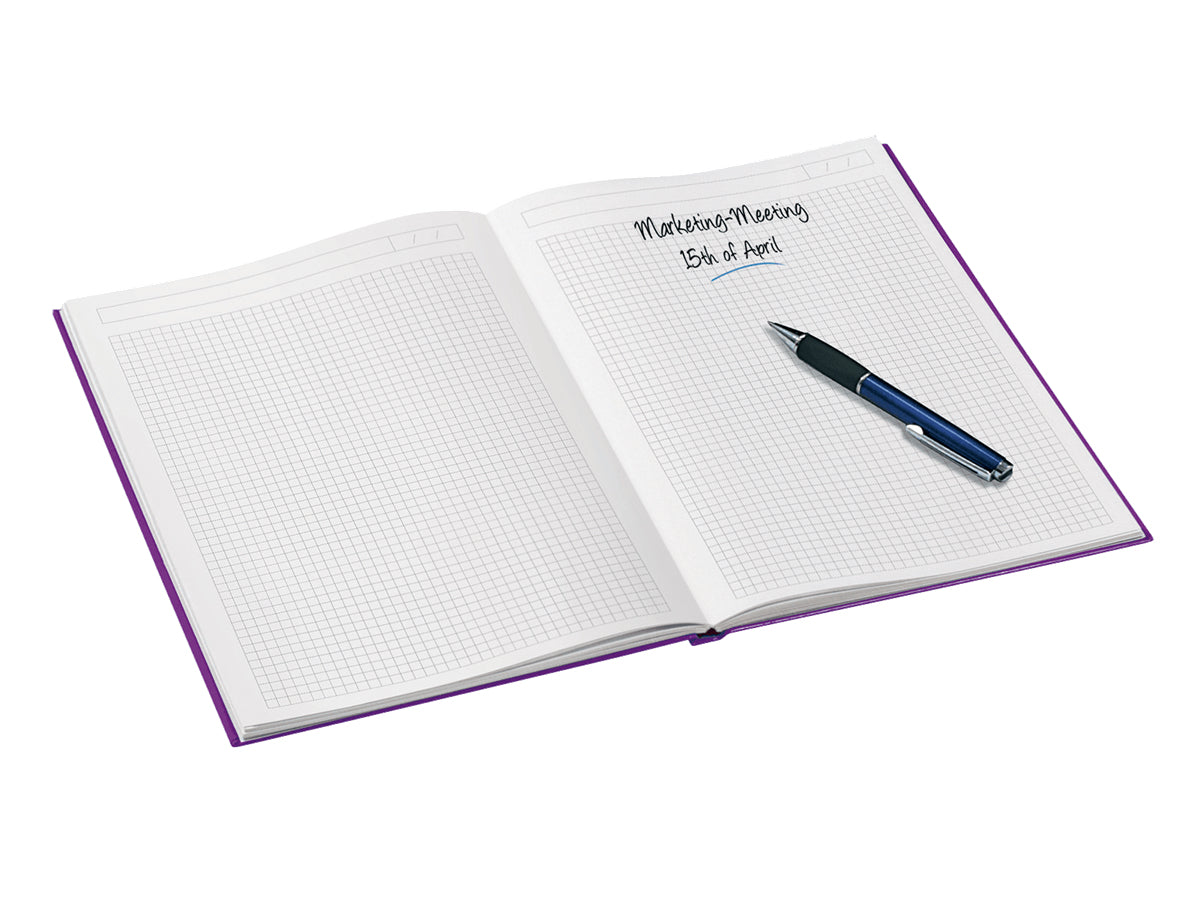 Leitz Notizbuch A5, kariert, Fadenheftung, Karton, 160 Seiten, 90 g/m² – violett
