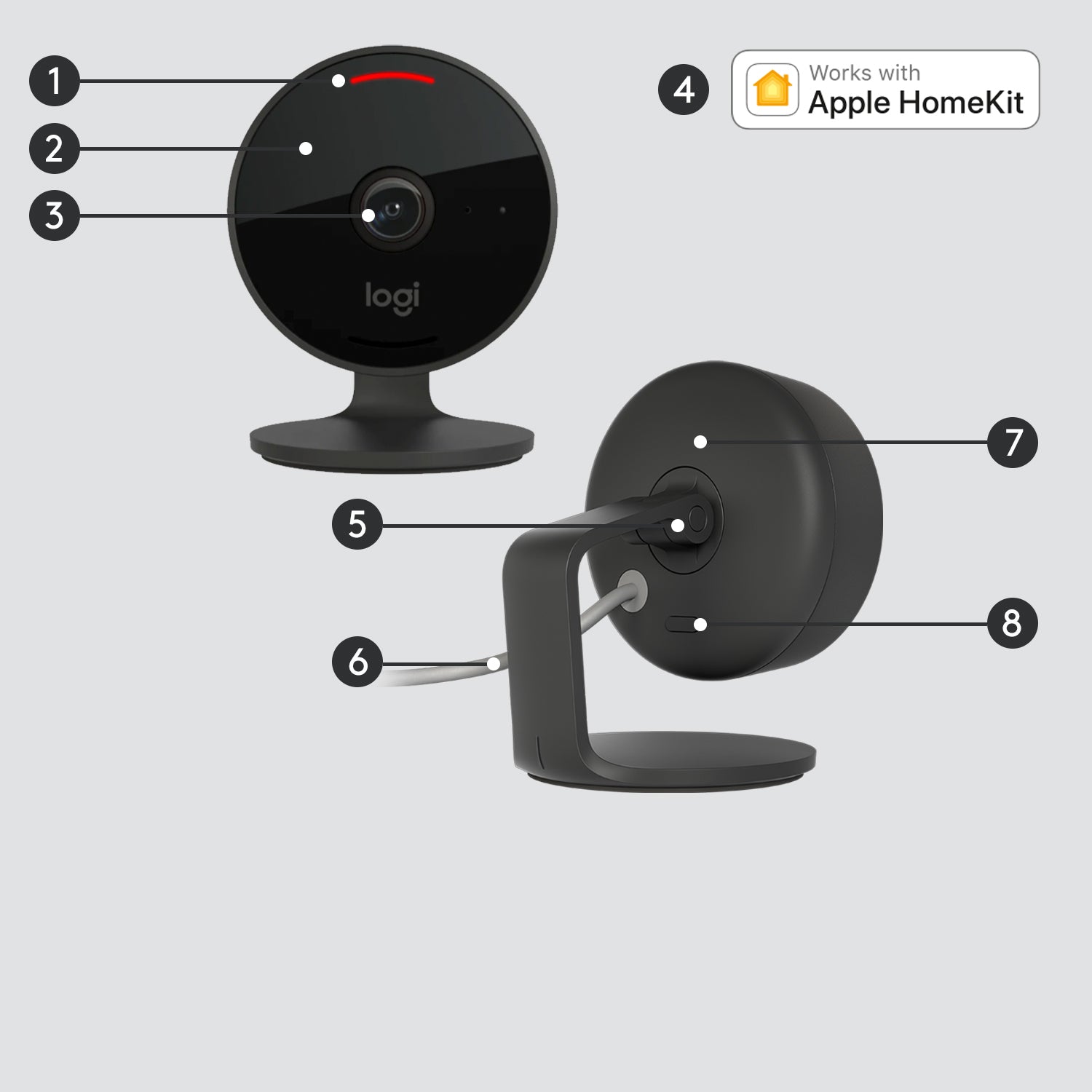 Logitech Circle View Sicherheitskamera – 1080p, Reichweite 5 m, IP64, Graphit