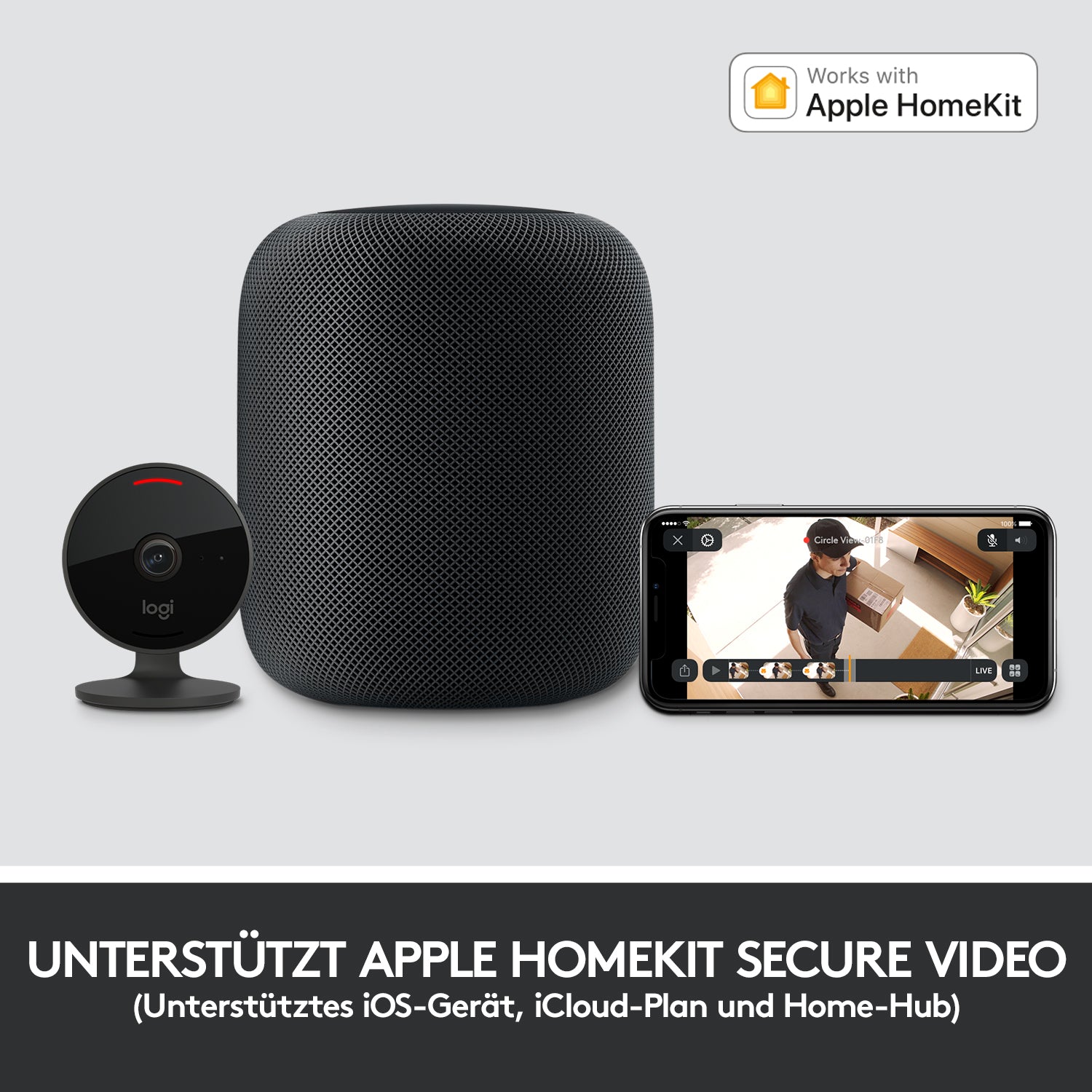 Logitech Circle View Sicherheitskamera – 1080p, Reichweite 5 m, IP64, Graphit