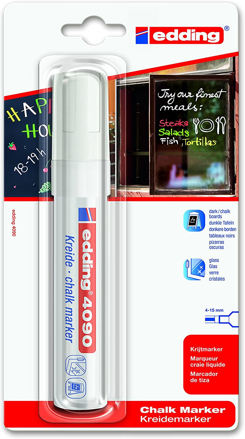 Edding 4090 Kreidemarker – Keilspitze 4–15 mm – Weiss, für Glas/Kunststoff