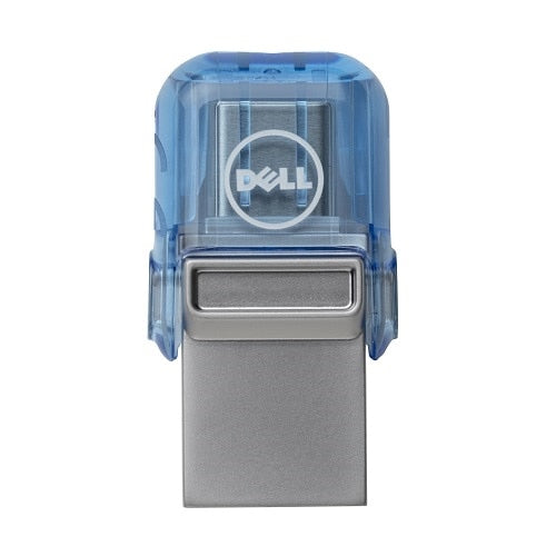 DELL AB135396 USB-Stick 128 GB – USB-A/USB-C USB 3.2 Gen 1, 100/15 MB/s, Drehring, Blau, Silber