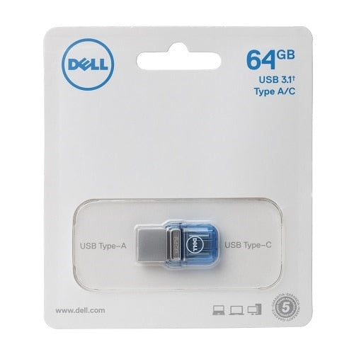 DELL AB135418 – 64 GB USB-Stick, USB Type-A/Type-C, USB 3.2 Gen 1 (3.1 Gen 1), 100/15 MB/s, Drehring, Blau/Silber