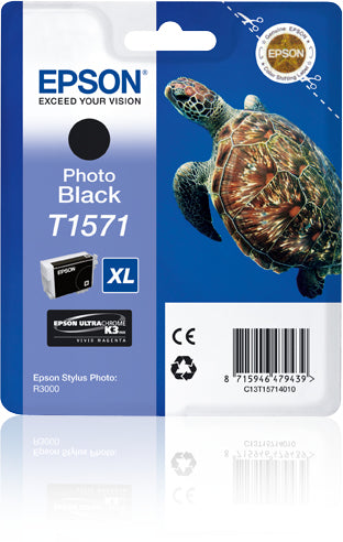 Epson T1571 Foto-Schwarz Tintenpatrone (Original) – 25,9 ml – für Stylus Photo R3000 – C13T15714010