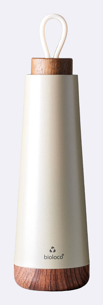 BioLoco Loop-Pearl Isolierflasche 500 ml – doppelwandig 18 h heiss/12 h kalt, Edelstahl, Holzdeckel