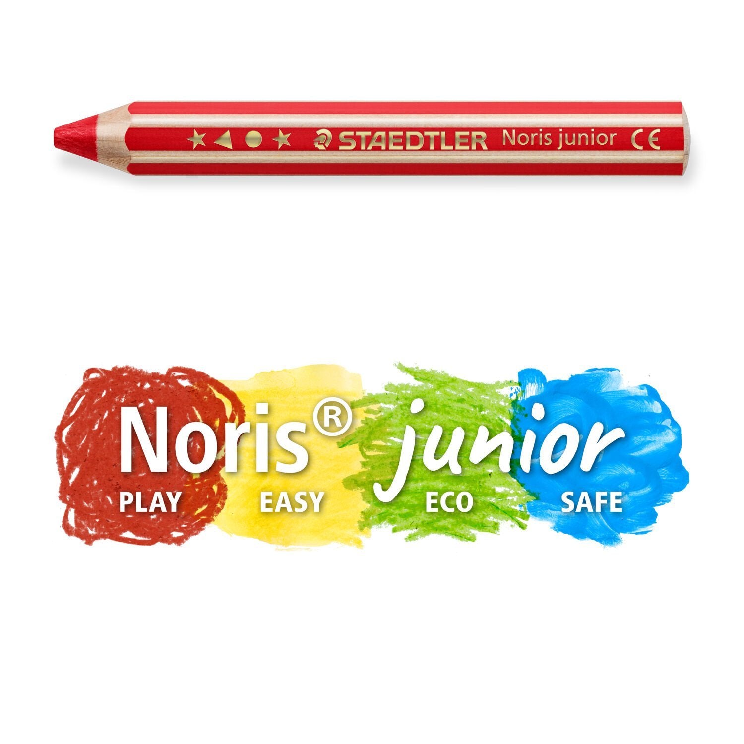 Staedtler Noris junior Buntstifte – 3-in-1, sechskantig, Minendurchmesser 10 mm, 36 Stifte, im Eimer, mit 3 Spitzern