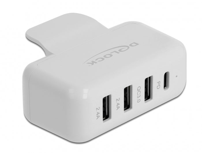 Delock USB-Desktop-Ladegerät 60 W – USB-C×1, USB-A×3 – PD 3.0 – für Apple Netzteil – weiss