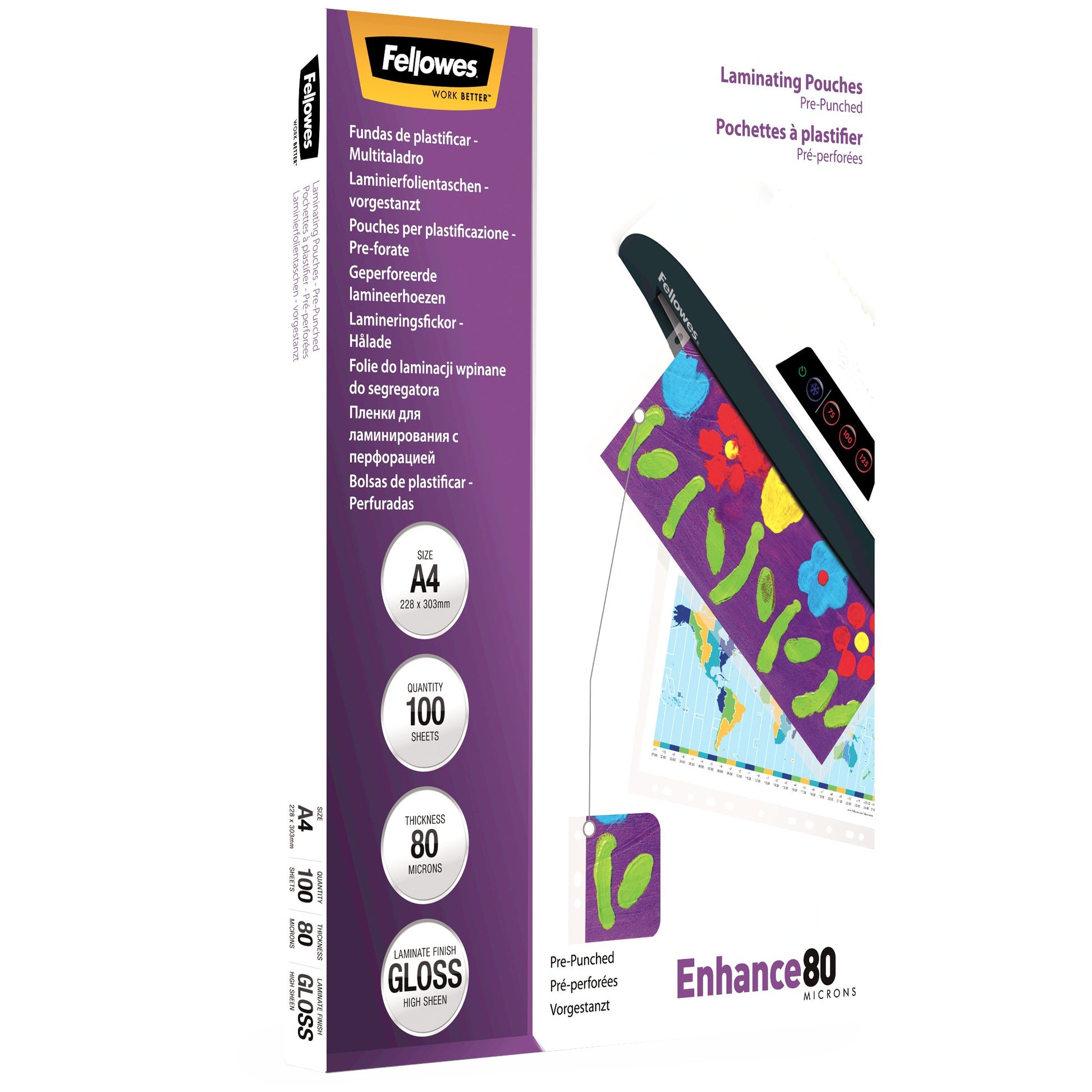 Fellowes Enhance Laminierfolien A4 – glänzend, gelocht, 100 Stück