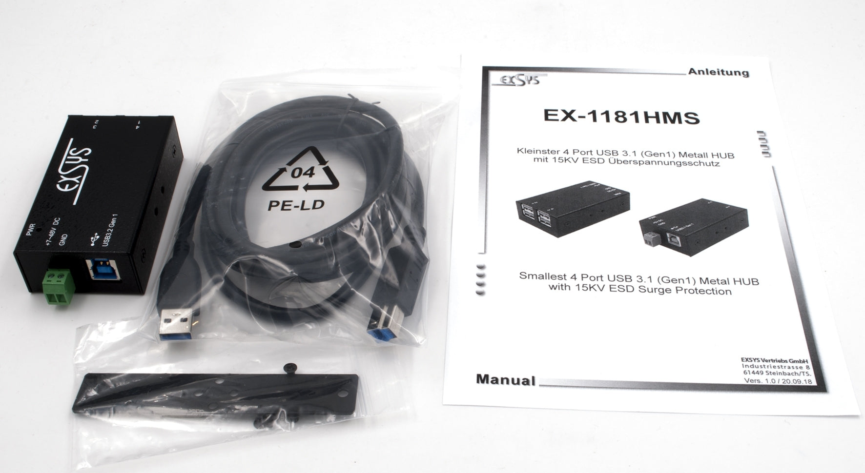 EXSYS EX-1181HMS USB-Hub – USB-B, 4× USB-A