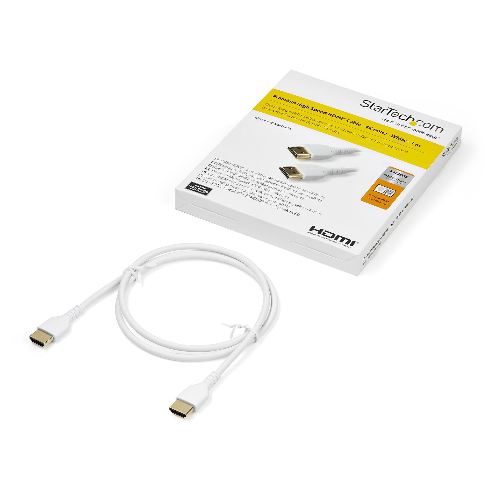 StarTech.com HDMI Kabel HDMI 2.0 4K 60 Hz – 1 m – HDR, ARC – Weiss – für UHD Monitore, TVs, Displays